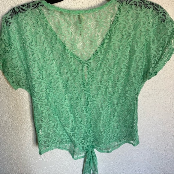 October sky lace see through button up tie front blouse - Picture 6 of 6